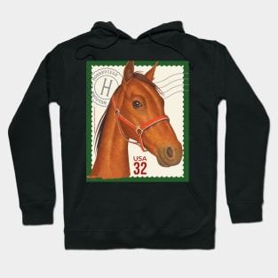 Cute Horse on vintage stamp with green trim Hoodie